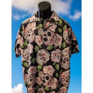 Sugar Skulls Hawaiian Shirt Men's Tropical Button-Up Casual Aloha Beachwear~New~